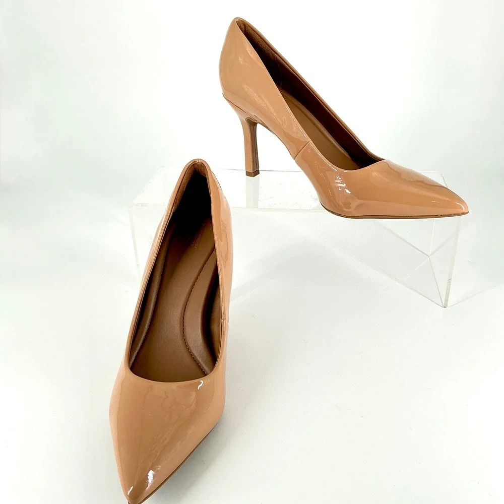 Nordstrom Rack Size 8.5 Pointed Pump Tan Patent Nude Stiletto Heel NEW Paige $99